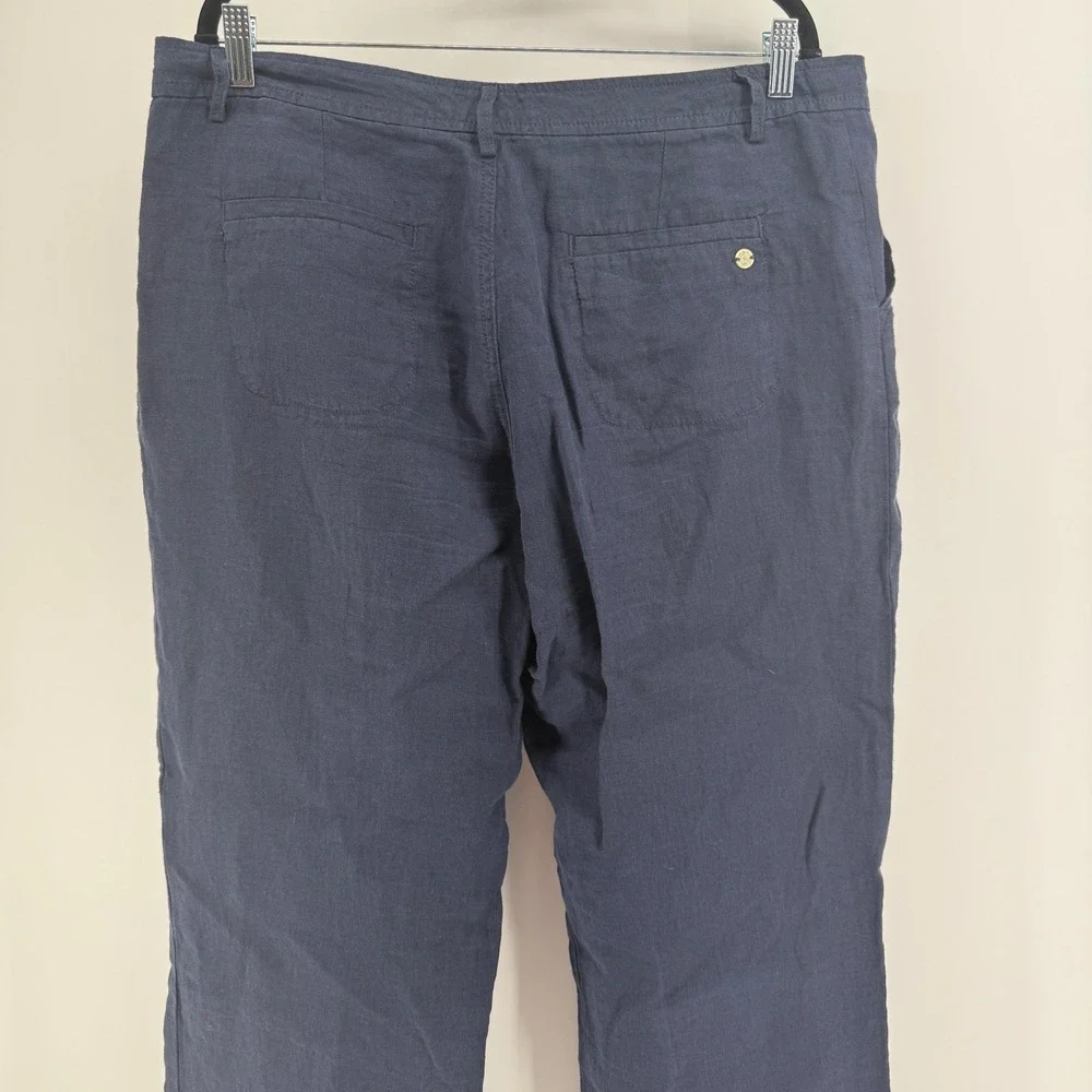Lilly Pulitzer Navy Blue Linen Straight Leg Pants Womens Size‎ 16 Mid Rise